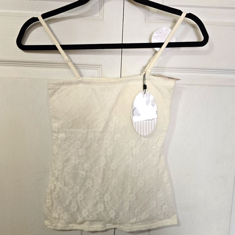 NEW! AVAIL Women's Size Small Cream Fitted Lined Lacey Spaghetti Straps Tank Top